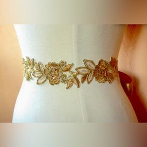 Gold Lace Flower Bridal Sash 33 inches